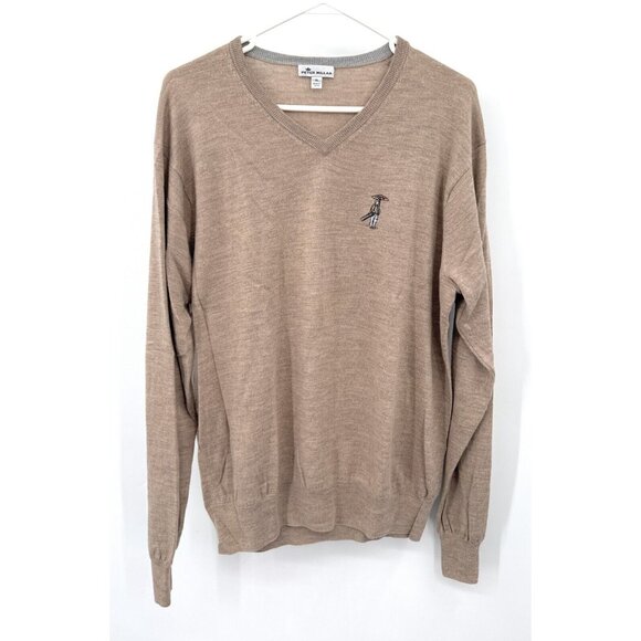 Peter Millar Sweater Adult XL Tan Merino Wool Silk V Neck - Picture 1 of 6